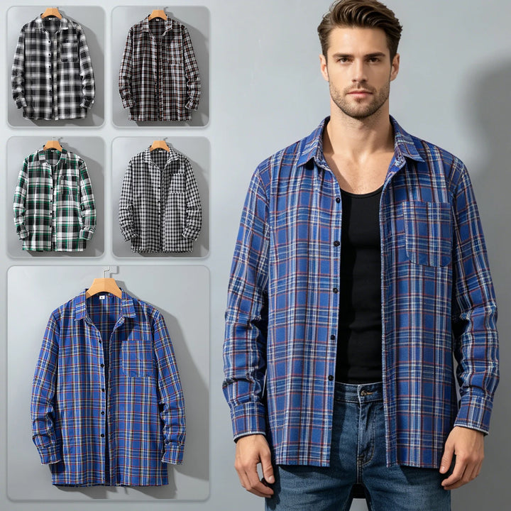Men's Shirt Spring And Autumn Coat Fashionable Classic Checkered Youth Casual Comfortable And Fashionable Button Up Long Sleeved