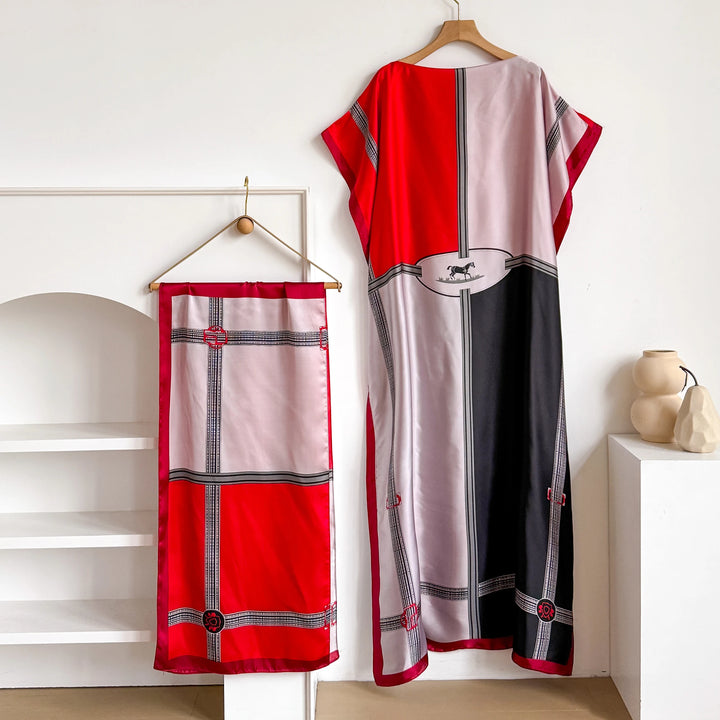 New Summer Fashion Women's Kaftan Dress with Big Scarf Loose Abaya Muslim Casual Print Shawl Robe African Style Dubai Turkey