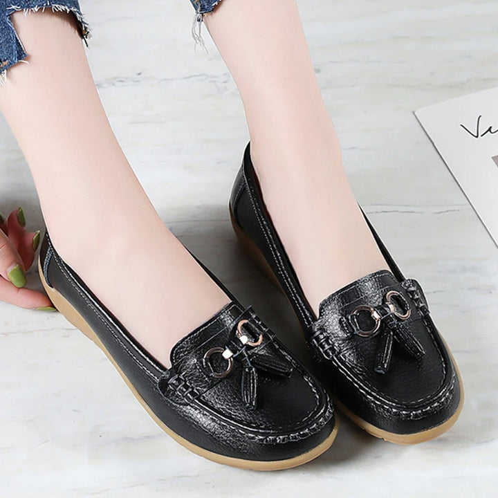 Women’s Leather Loafers – Breathable Chunky Flat Shoes