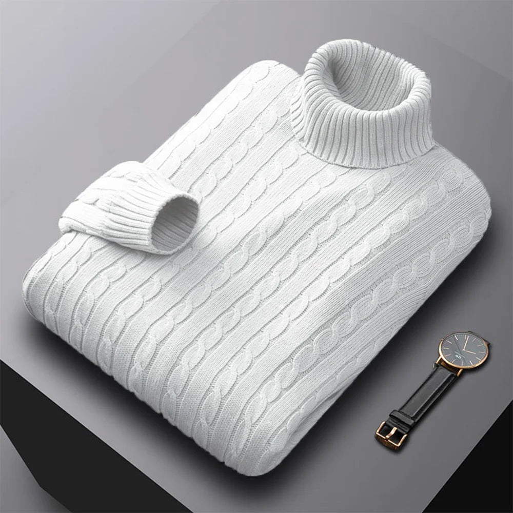 Men’s Turtleneck Sweater – Solid High Neck Knitted Pullover, Fall/Winter