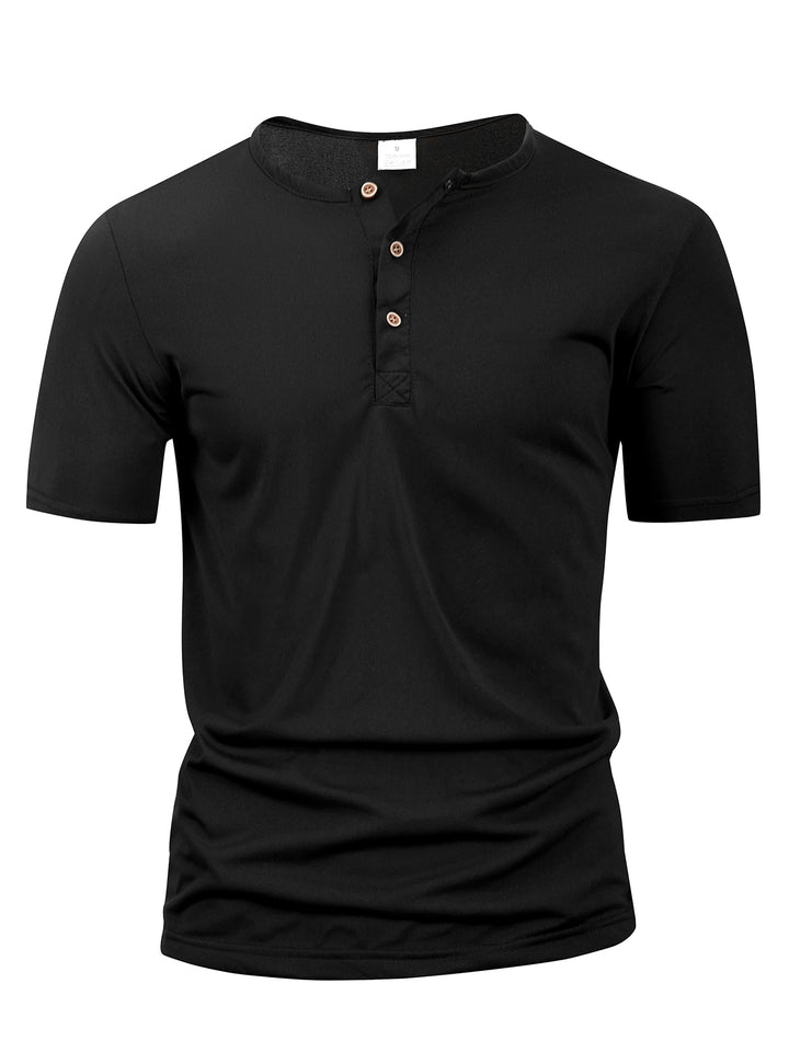 Summer Men Henley Collar T-shirts Button Slim Casual Male Solid Color Short Sleeve Men Sports T-shirt Polo shirt Tops