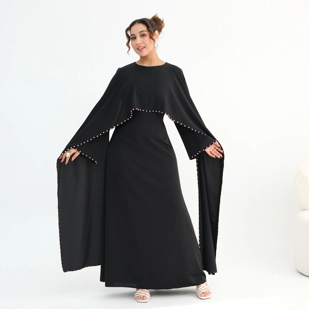 Luxury Dubai Shawl Abaya Elegant Beaded Waist Cinching Kaftan Muslim Women Traditional Dress Maxi Long Sleeve Robe Eid Outfit