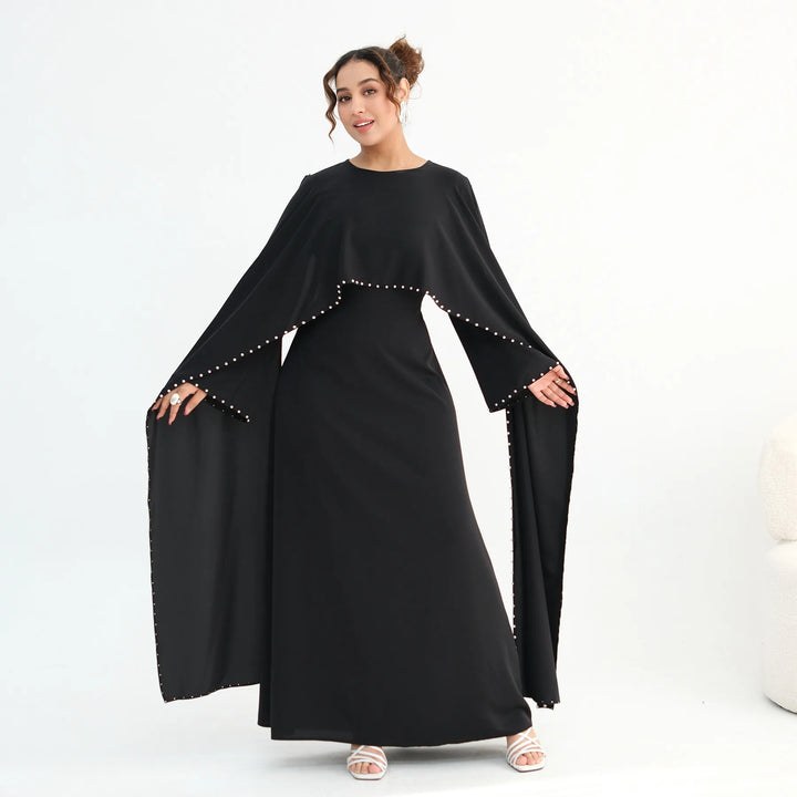 Luxury Dubai Shawl Abaya Elegant Beaded Waist Cinching Kaftan Muslim Women Traditional Dress Maxi Long Sleeve Robe Eid Outfit