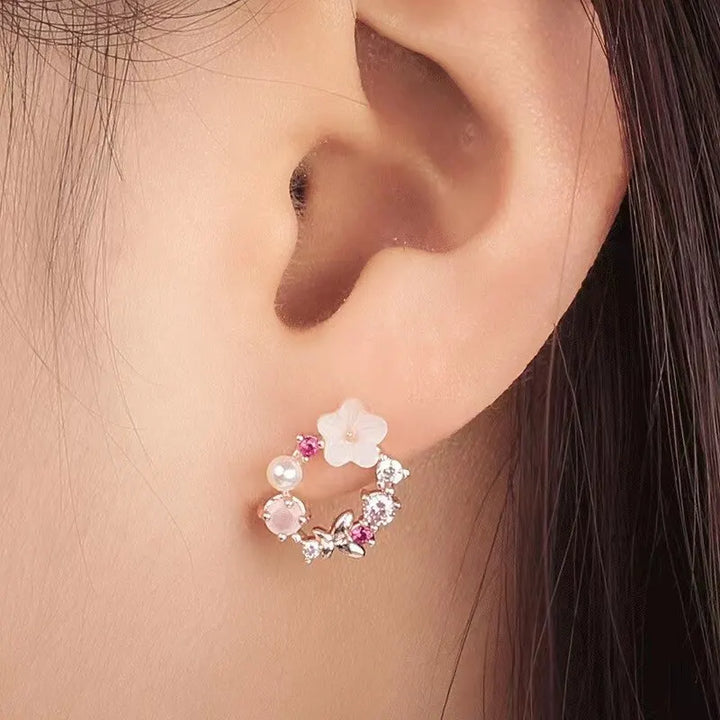 Women’s Rose Gold Flower Jewelry Set – Necklace, Ring & Earrings