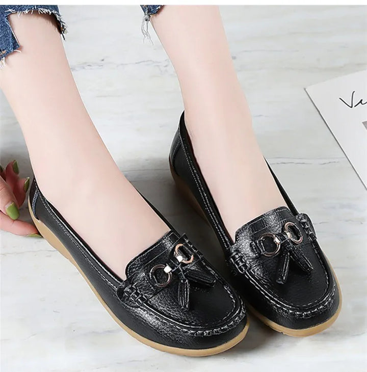 Women’s Leather Loafers – Breathable Chunky Flat Shoes