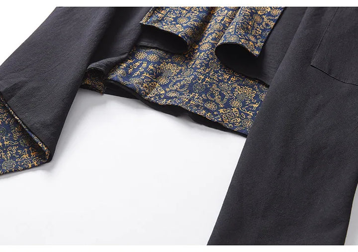 Men's Kimono Cardigan Japanese Samurai Costume Cotton Linen Haori Yukata Streetwear Retro Ethnic Robe Double-Sided Cloak Jacket
