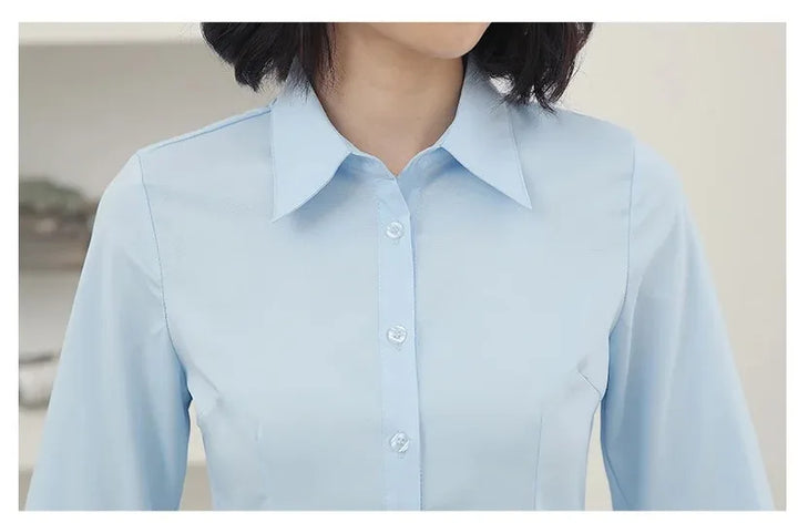 Elegant Women Shirts Woman White Shirt Long Sleeve Blouse Office Lady business Pink Shirts Button Solid Women work Blouses Tops