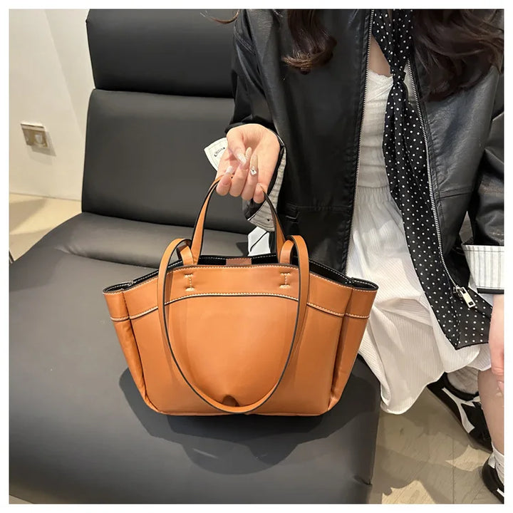 Women’s PU Leather Tote Bag – Large Vintage Shoulder & Crossbody Purse
