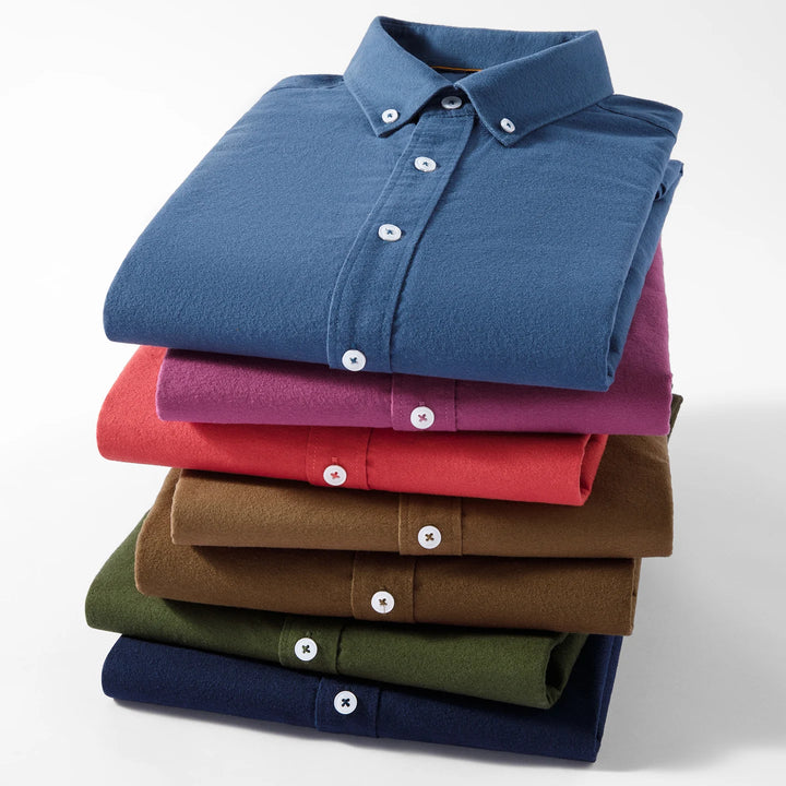 100% Cotton Brushed Long Sleeve Shirts for Men Slim Fit Casual Plain Shirt Solid Color Fashion Korean Popular Tops Red Clothes
