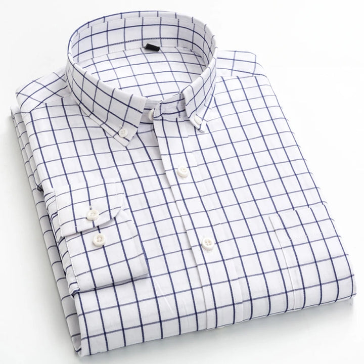 New in Shirt 100% Cotton Long-Sleeve Shirts for Men Slim Fit Plain Shirt Thin Plaid Striped Tops Fashion Elegants Office Clothes