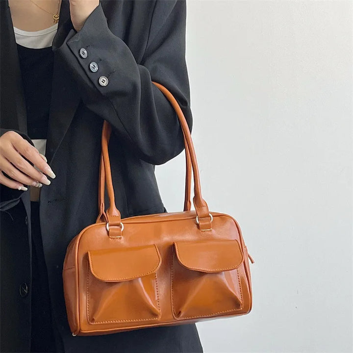 Vintage Women’s PU Leather Shoulder Bag – Large Burgundy Tote & Commute Purse