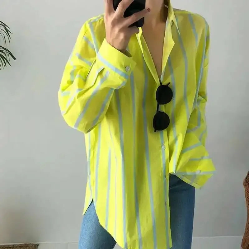 Striped Long Sleeve Thin Fit Shirt Women Spring Fashion Casual Bottom Temperament Top New