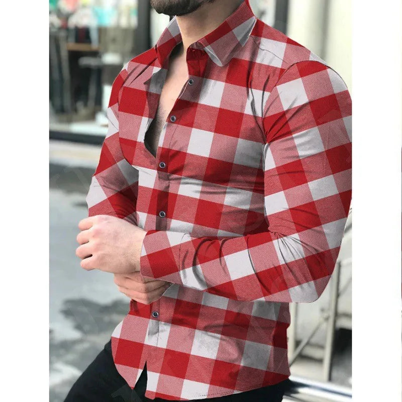 Men’s Printed Checkered Long Sleeve Casual Shirt