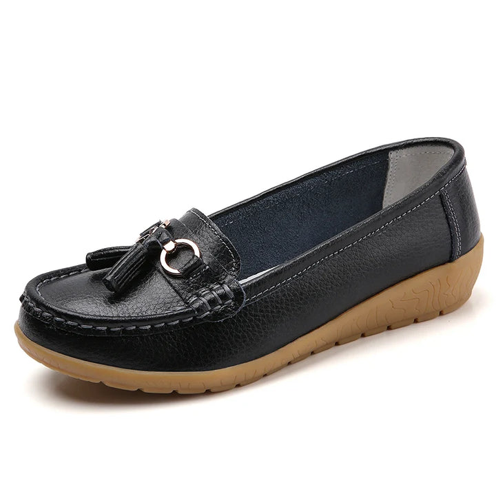 Women’s Leather Loafers – Breathable Chunky Flat Shoes