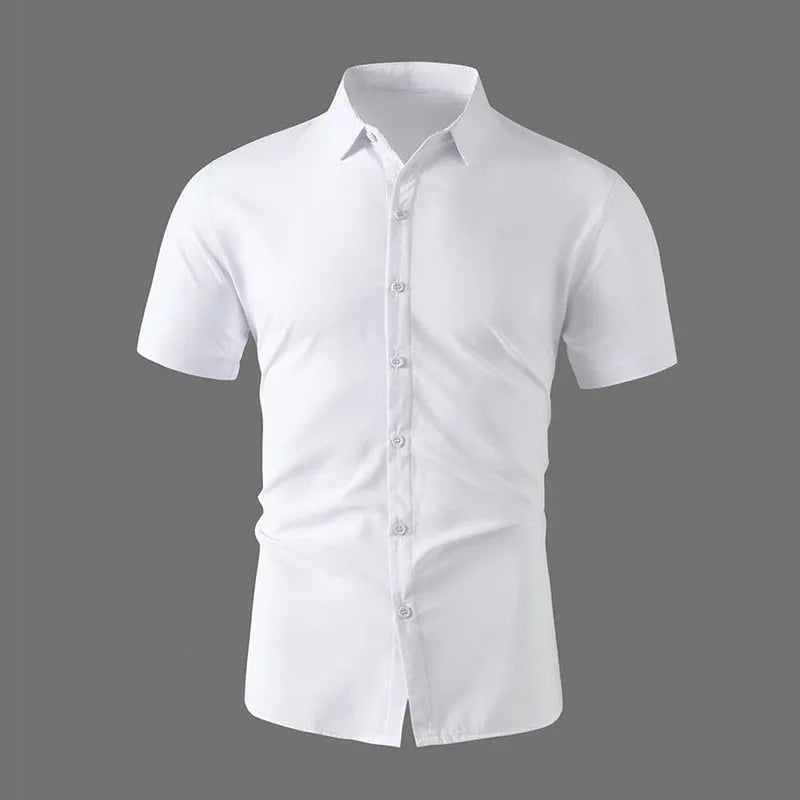 Men's Black Short Sleeve Dress Shirt Slim Fit Non-iron Formal Business Button Down Shirt for Office