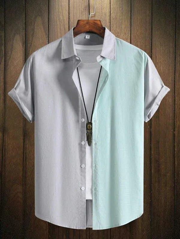 Alternating Striped men's Shirts Summer Minimalist Shirts Beach Casual Style Short Sleeved Shirt Men's Hawaii Vacation Shirt
