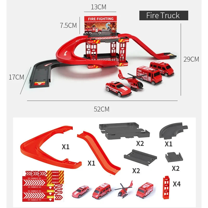 Spielset „Parkplatz für Feuerwehr- und Polizeifahrzeuge“ für Kinder