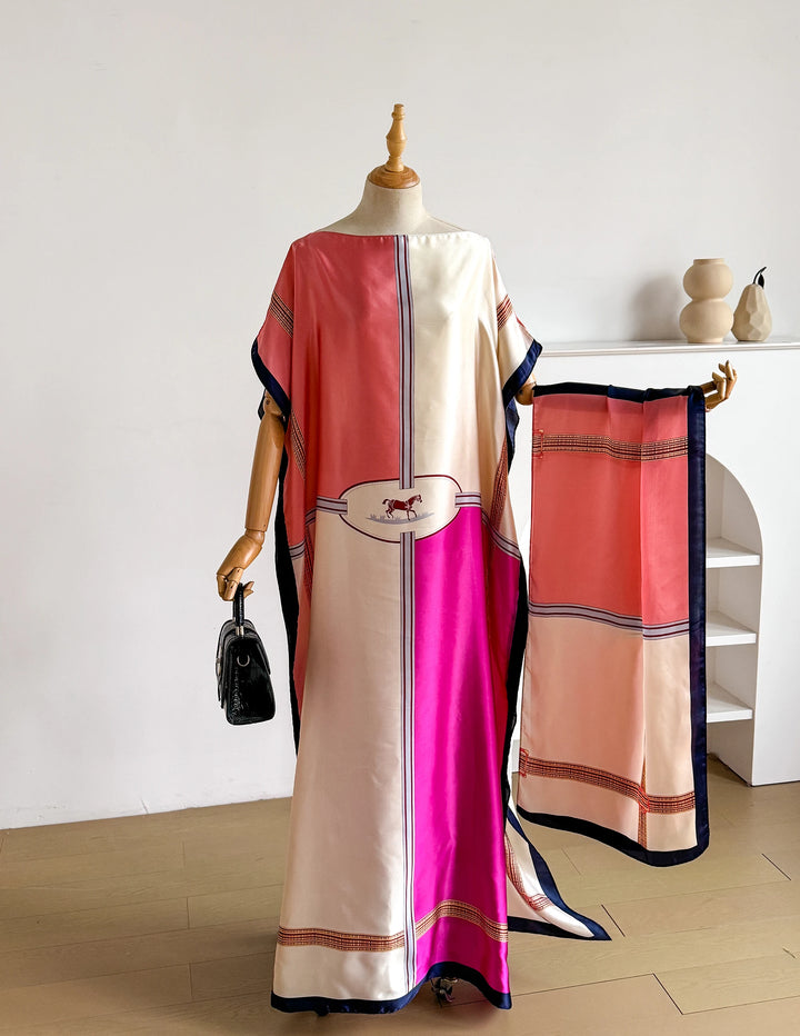New Summer Fashion Women's Kaftan Dress with Big Scarf Loose Abaya Muslim Casual Print Shawl Robe African Style Dubai Turkey