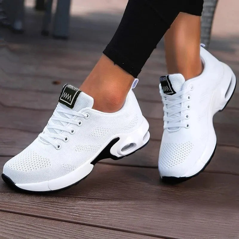 Women’s Breathable Mesh Walking Sneakers – Flat Platform Shoes