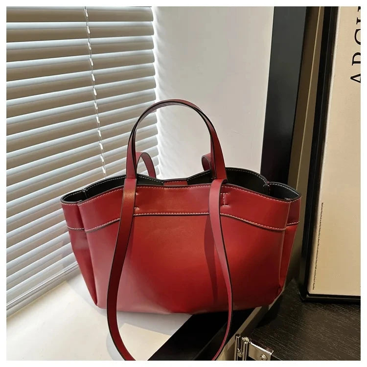 Women’s PU Leather Tote Bag – Large Capacity Vintage Shoulder & Crossbody Purse