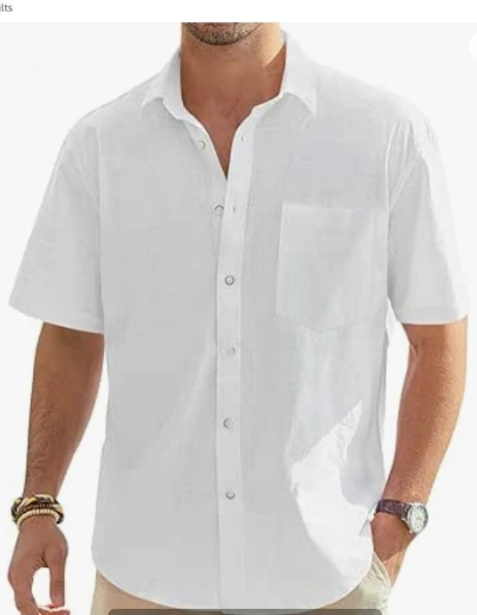 Men's Summer New Style European and American Fashion Classic Comfortable Breathable Cotton and Hemp Solid Color Top Shirt