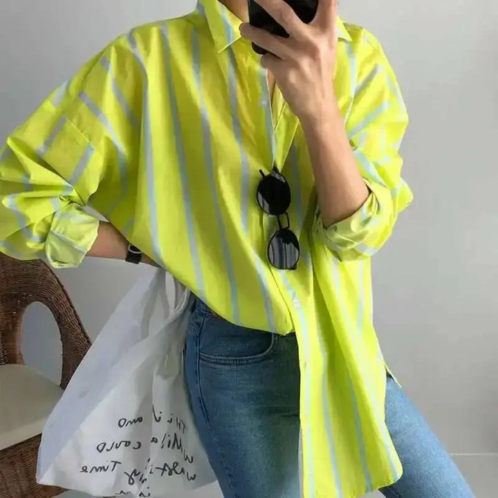 Striped Long Sleeve Thin Fit Shirt Women Spring Fashion Casual Bottom Temperament Top New