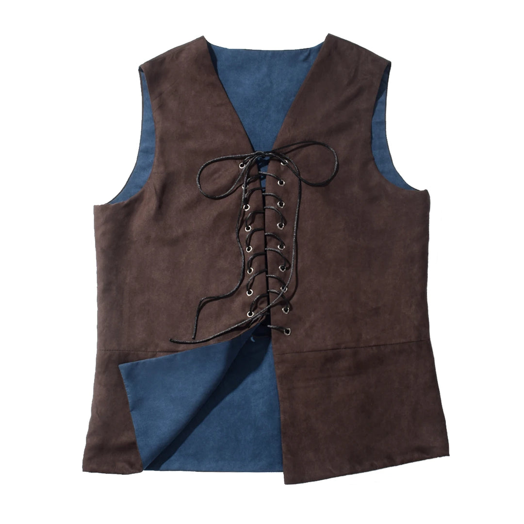 Pirate Tunic Vest For Men Medieval Renaissance Lace Up Reversible Waistcoat