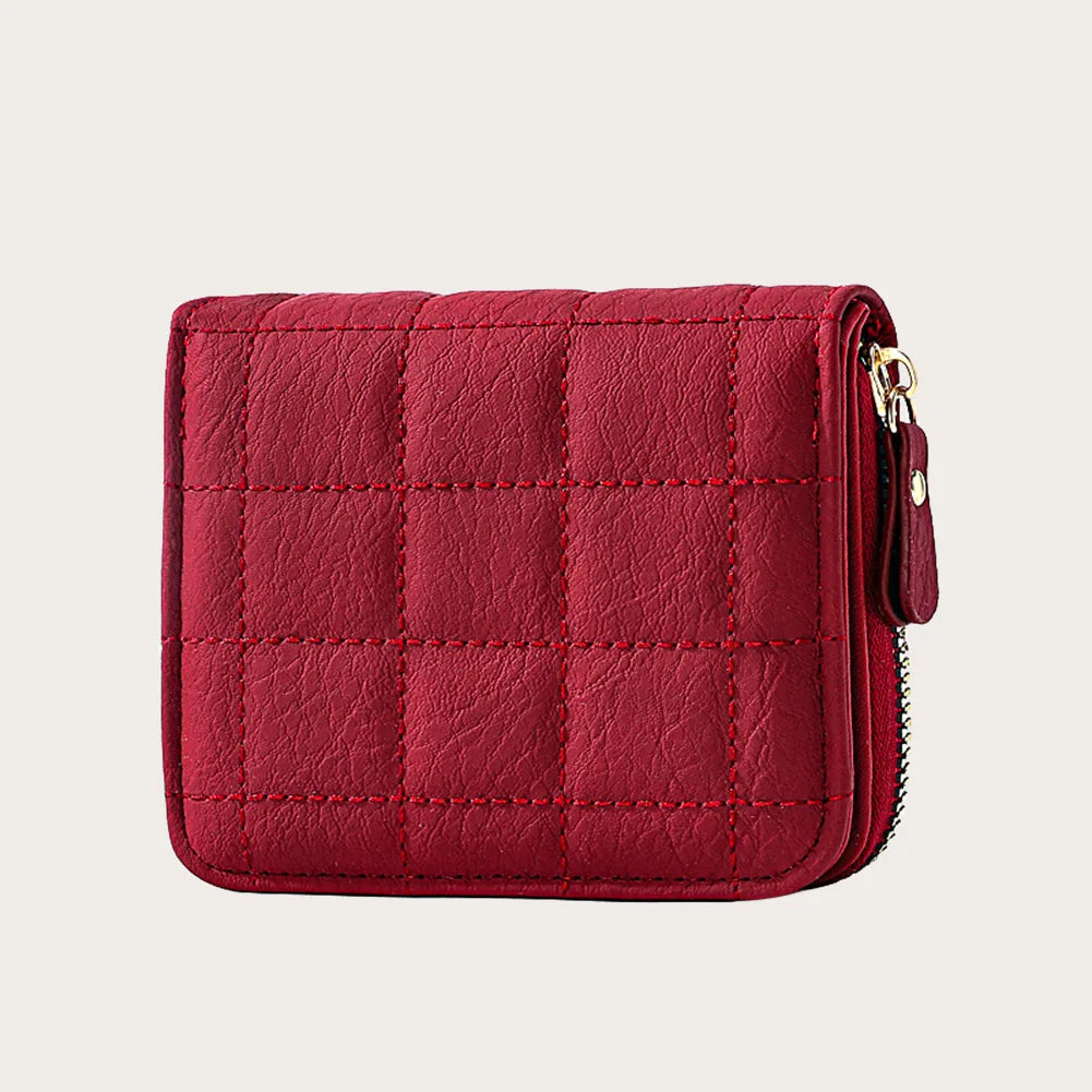 Women’s PU Leather Plaid Wallet – Small Card & Coin Holder with Zipper