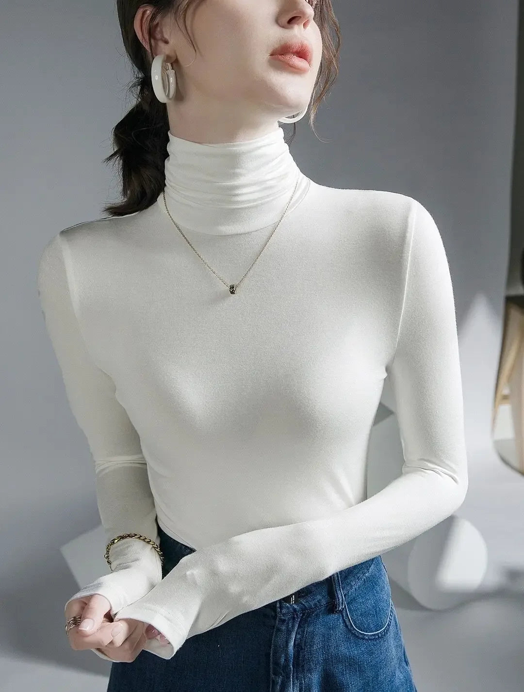 2025 Women’s Turtleneck T-Shirt – Skinny Fit, Black & Purple Grunge Tee