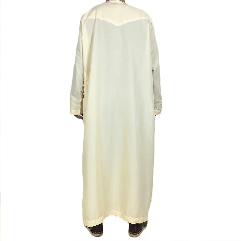 Middle East Arab Kaftan Men Muslim Clothing Solid Long-sleeved Round Neck Robes Causal Loose Men Jubba Thobe National Costumes