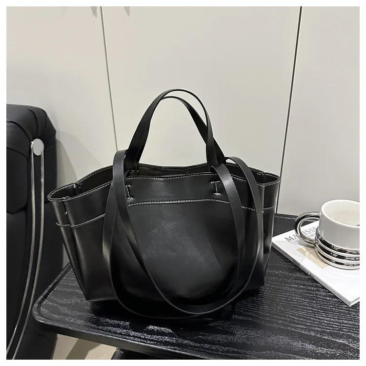 Women’s PU Leather Tote Bag – Large Vintage Shoulder & Crossbody Purse