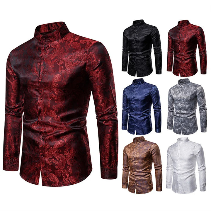 2025 New Men Fashion Medieval Floral Dress Shirts Stylish Long Sleeve Steampunk Shirt Men's Party Club Bar Social Shirt Male
