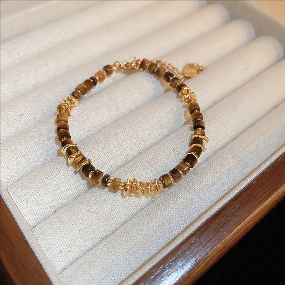 Women’s Tiger’s Eye Beaded Bracelet – Fashion Retro Jewelry