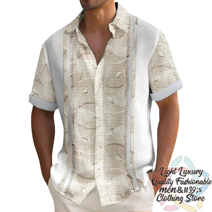 Men's shirts Summer striped linen print shirts Casual short-sleeved button Hawaiian shirts Oversized men's tops outfit collar