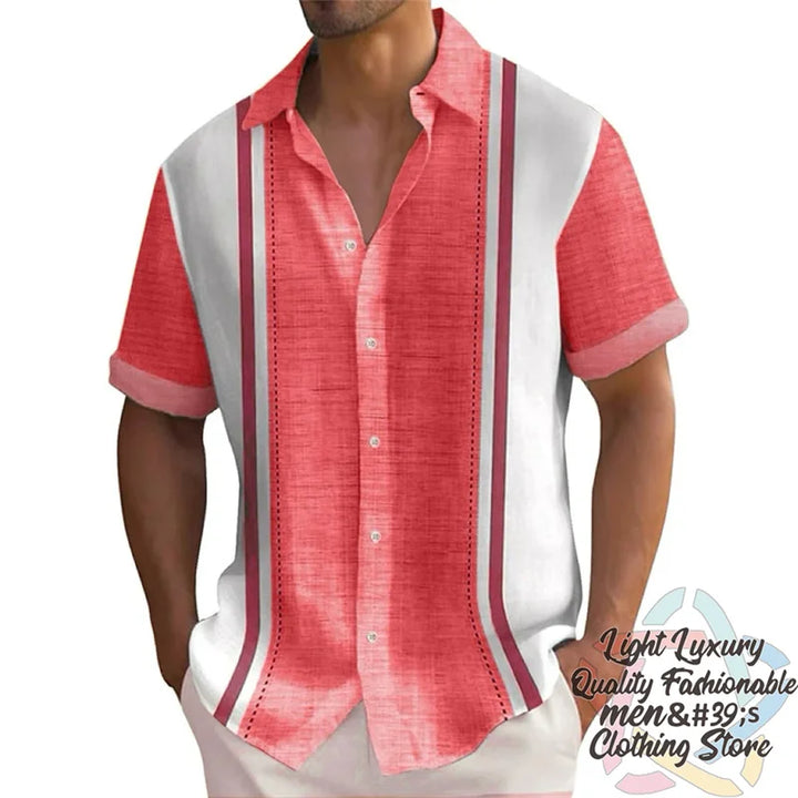 Men's shirts Summer striped linen print shirts Casual short-sleeved button Hawaiian shirts Oversized men's tops outfit collar