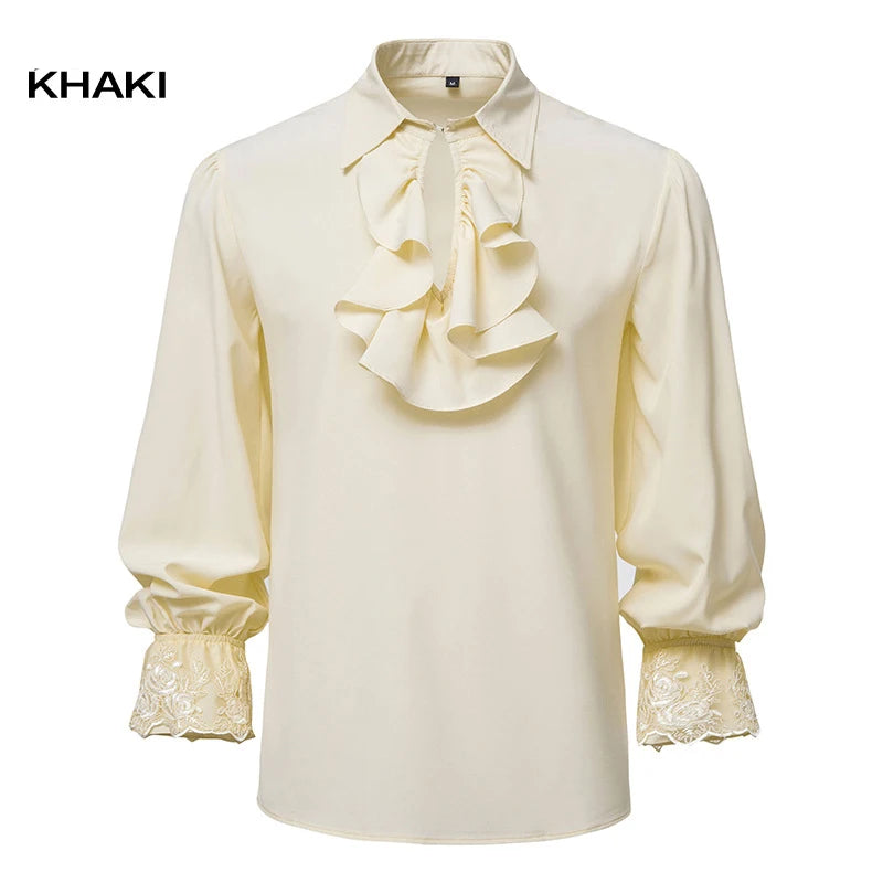 Men Shirts Medieval Retro Performance Dress Shirtspuff Sleeve Casual Stage Cosplay Party Male Clothes Chemise Shirt S09