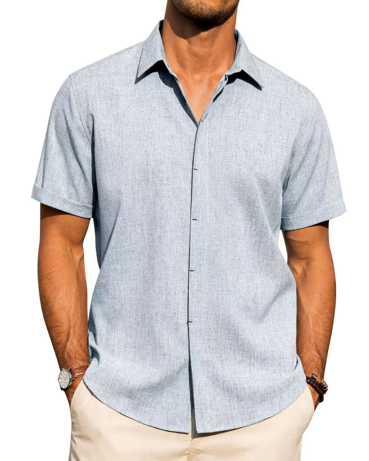 Mens Golf Shirts for Men Summer Beach Loose Shirt Button Down Short Sleeve Blouses Solid Print Casual Linen Shirts Streetwear
