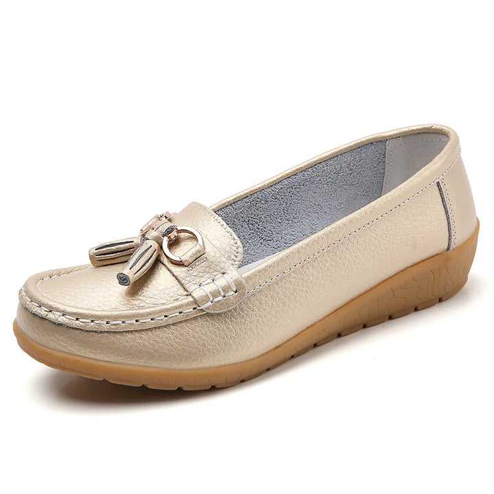 Women’s Leather Loafers – Breathable Chunky Flat Shoes