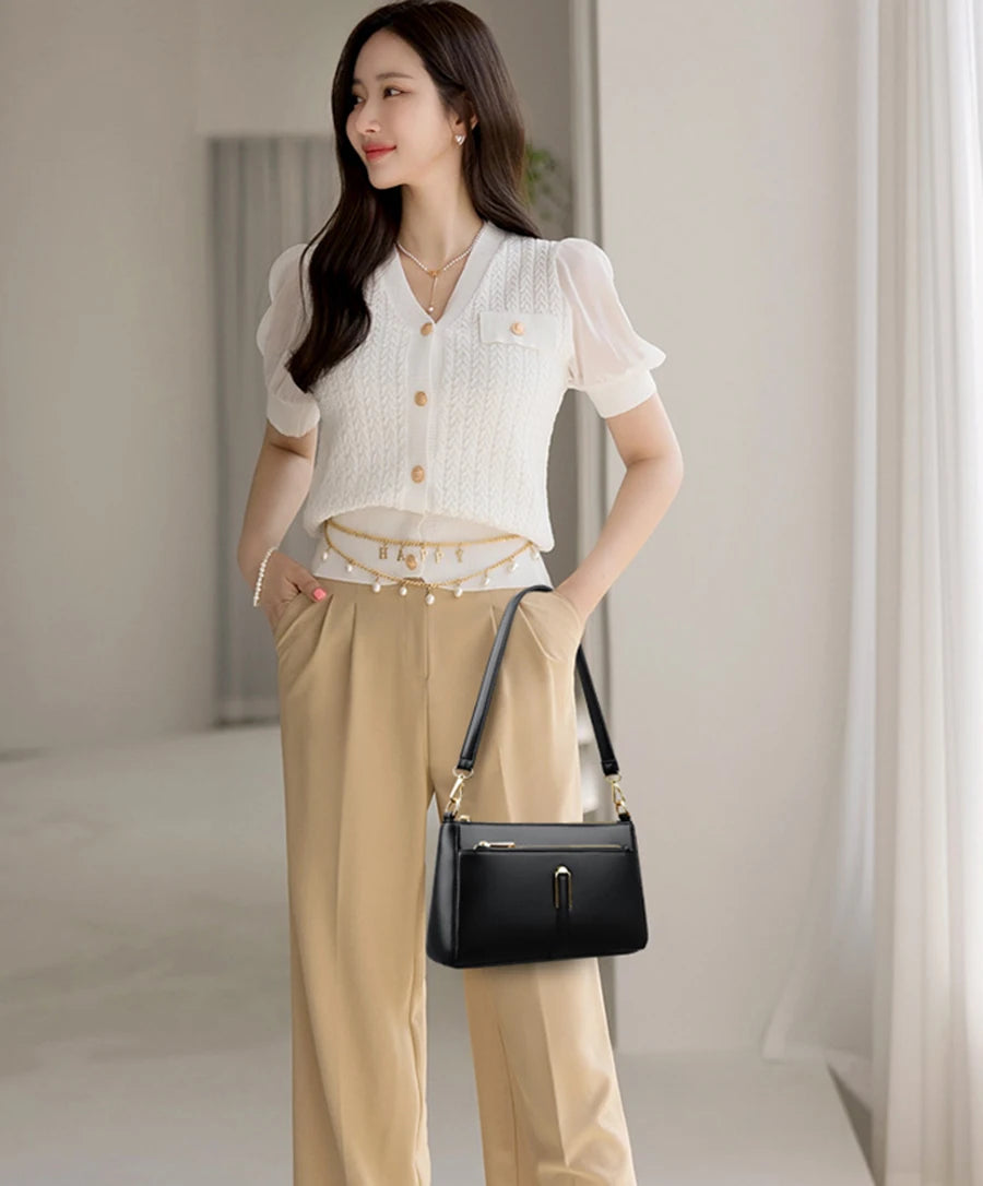 Women’s Luxury Leather Shoulder & Crossbody Bag – Designer 2024