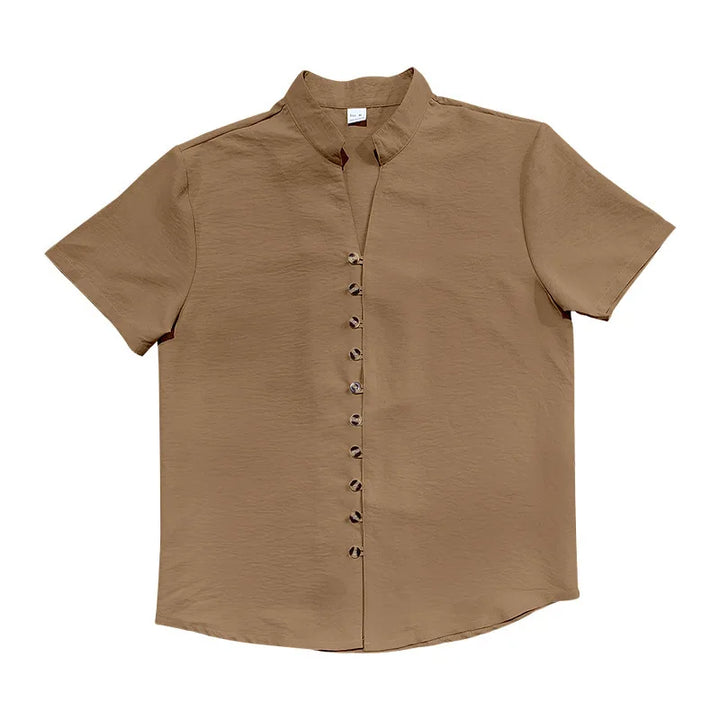 Summer New Short Sleeve Shirts for Men Fashion Solid Casual Linen Tops Breathable Stand Collar Loose Beach Blouses Men Clothing