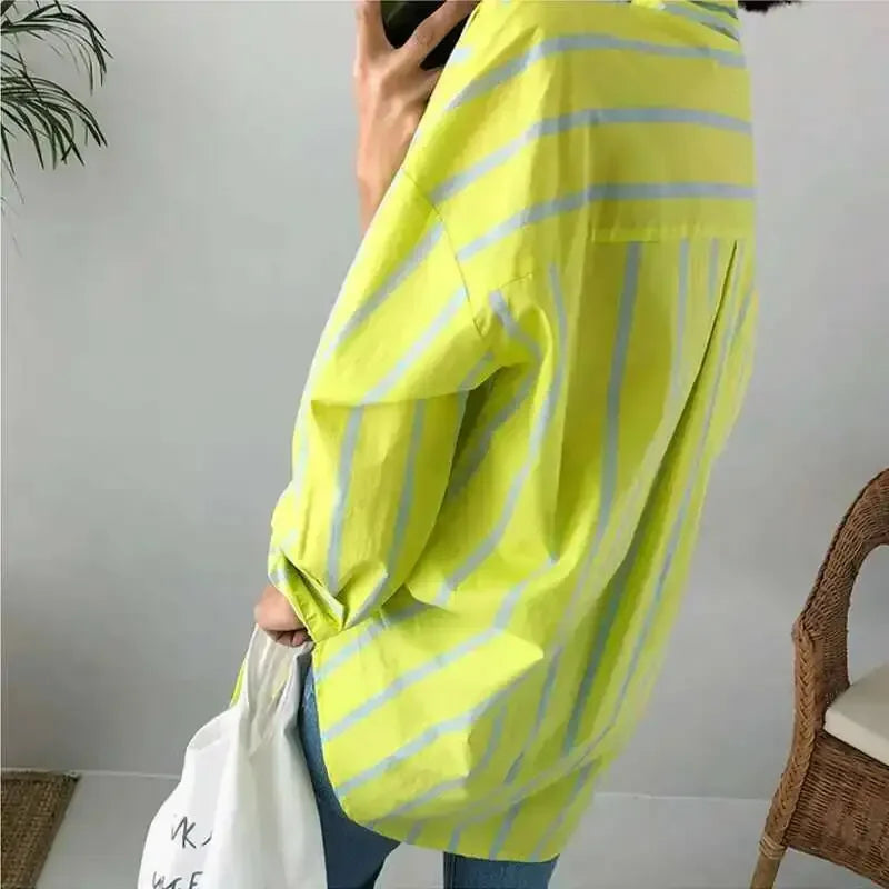 Striped Long Sleeve Thin Fit Shirt Women Spring Fashion Casual Bottom Temperament Top New