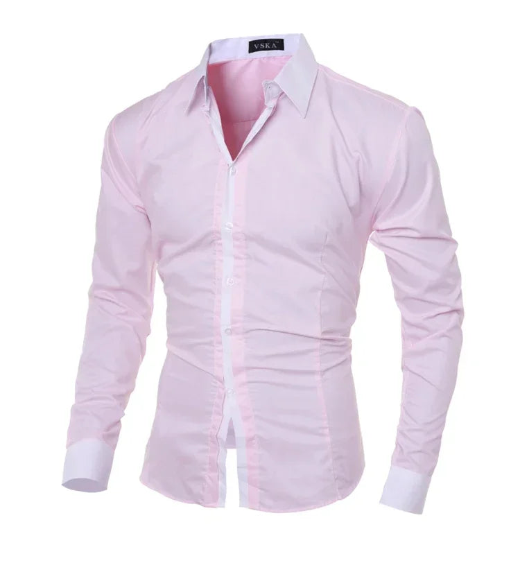 Men Long Sleeve Shirt 2025 Spring Striped Shirts Slim Fit Male Casual Social Patchwork Shirt Turn-down Collar Camisa Masculina