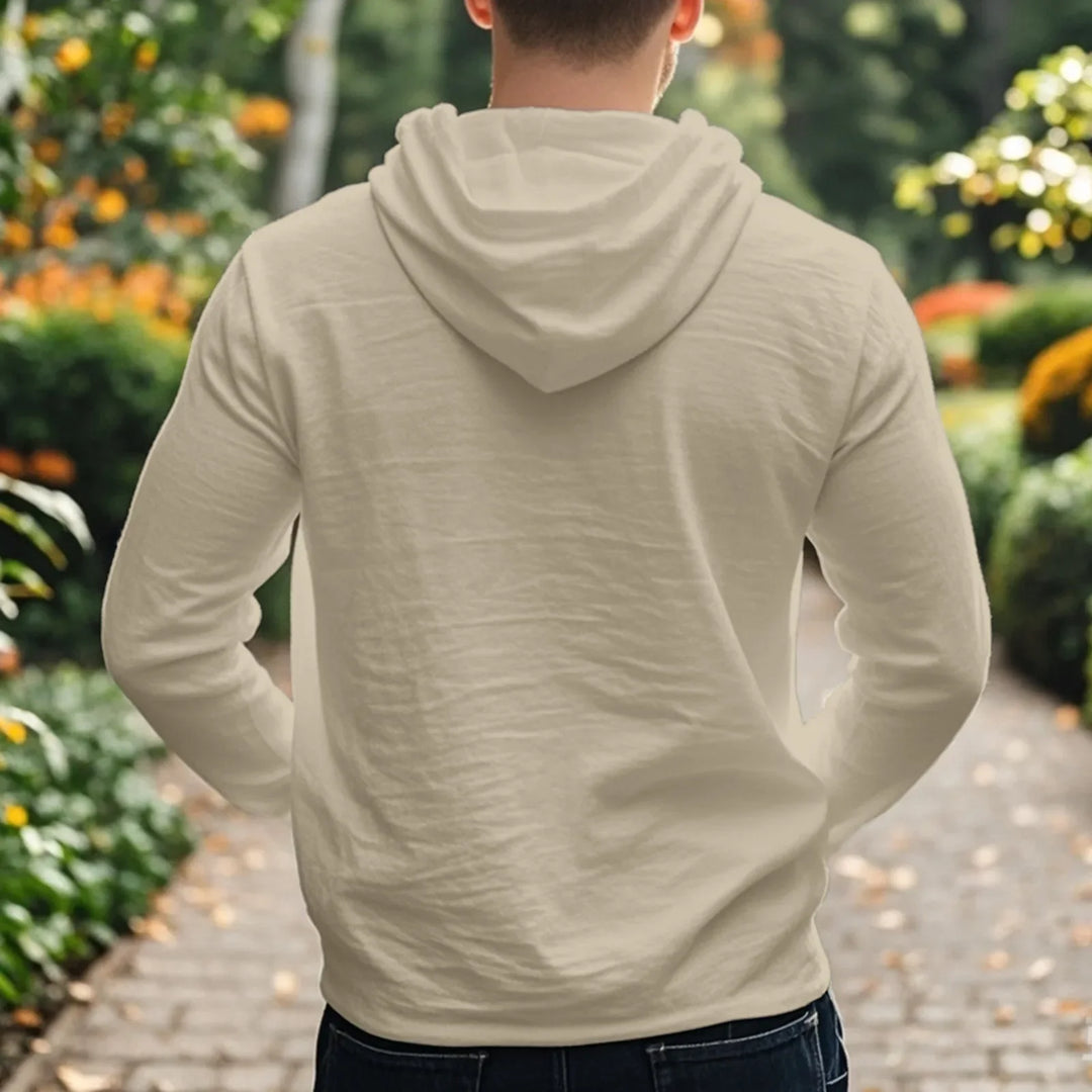 2026 New Men's  T-Shirts Spring Summer Hooded Cotton Linen Tops for Men Soft Loose Henley Shirt Casual Button Long Sleeve Shirts