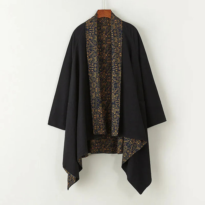 Men's Kimono Cardigan Japanese Samurai Costume Cotton Linen Haori Yukata Streetwear Retro Ethnic Robe Double-Sided Cloak Jacket