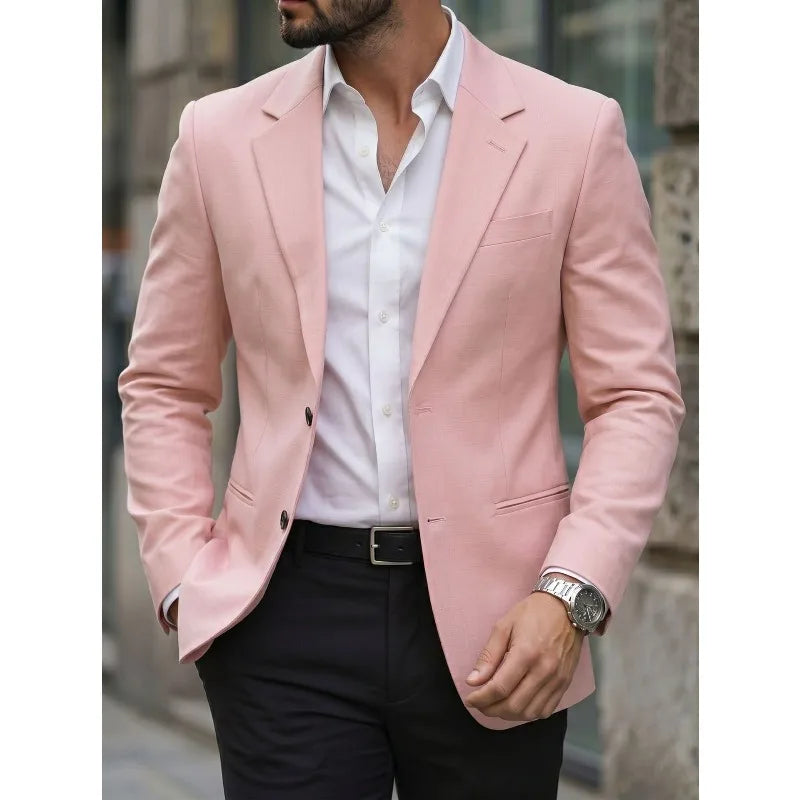 KIDWHXR Man Blazer Korean Slim Simple Solid Color Turn Down Collar Male Suit Outerwear Business Casual Long Sleeeve Men Coat