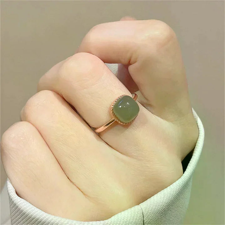Women’s Vintage Jade & Crystal Geometric Ring – Fashion Jewelry