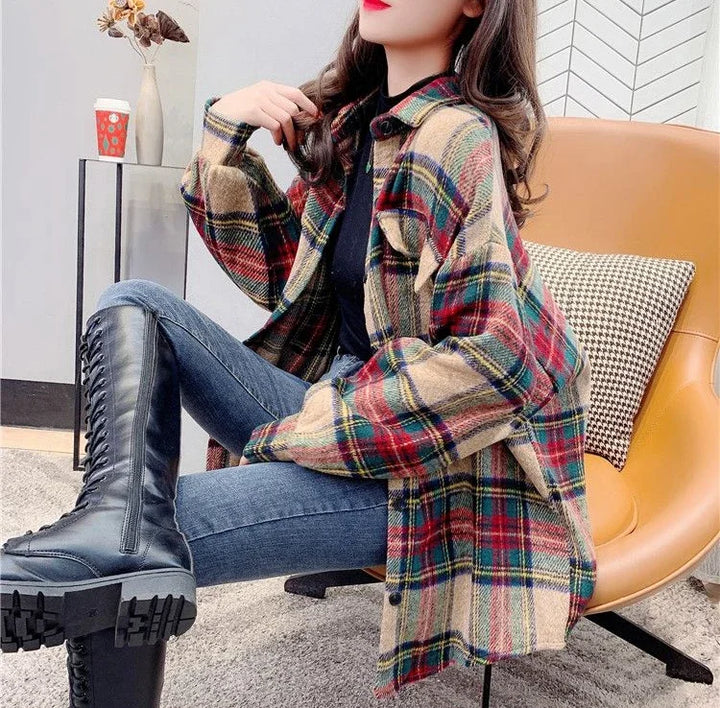 Women’s Vintage Check Jacket – Luxury Spring & Autumn Casual Coat 2025