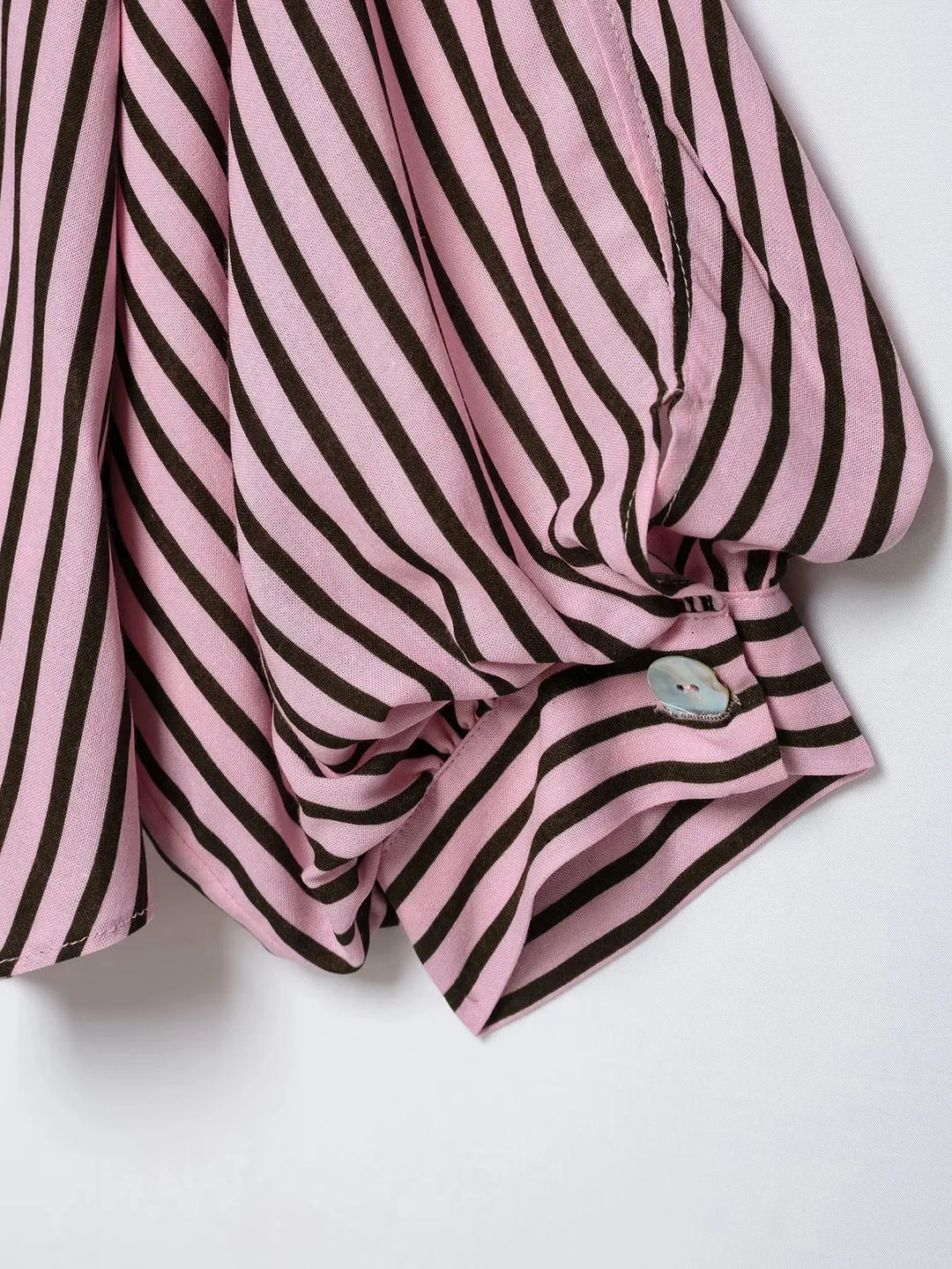 Women Striped Shirts For Women Vintage Elegant Puff Sleeve Summer New High Street Clothes Leisure Single-breasted Lapel Blouse