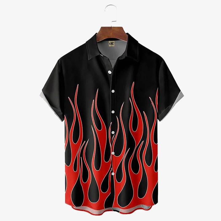 Men's Shirt 3D Vintage Summer Fashion Red Flame Hawaiian Shirt Men's Summer Short-sleeved Loose Shirt 2026 Style