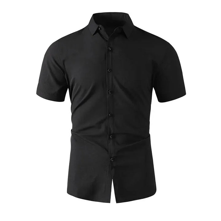 New Men's Business Casual Solid Color Short Sleeved Shirt for Summer Fashion No Ironing Comfortable and Versatile Top